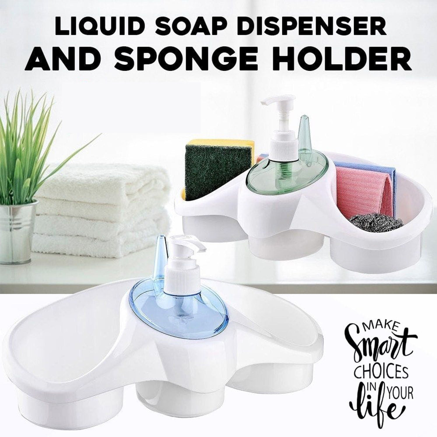 Zidello 3-in-1 kitchen soap dispenser and sponge holder for efficient, tidy washing up