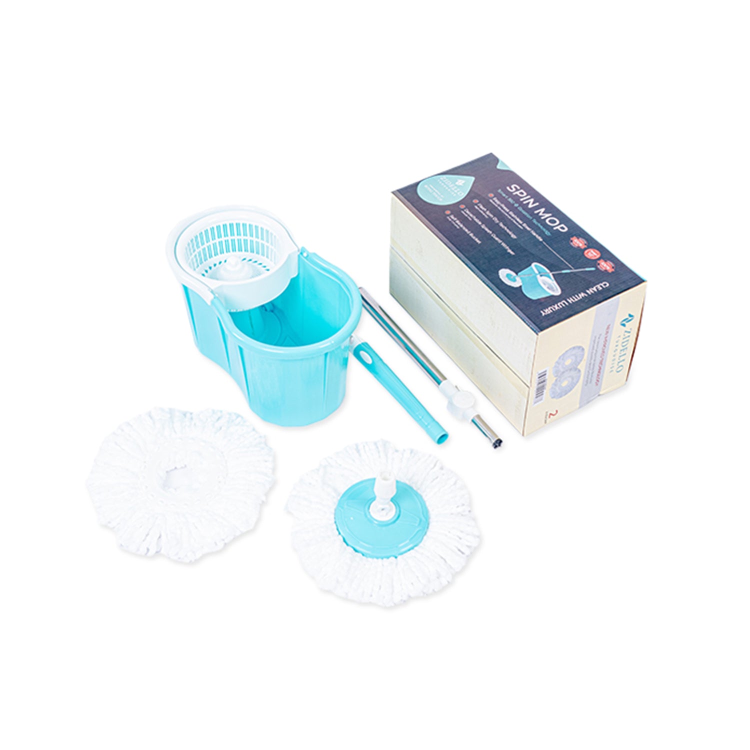 Zidello Spin Mop: 360-degree rotating microfiber mop. Absorbent, detachable, washable. Stainless steel handle. Convenient cleaning solution.