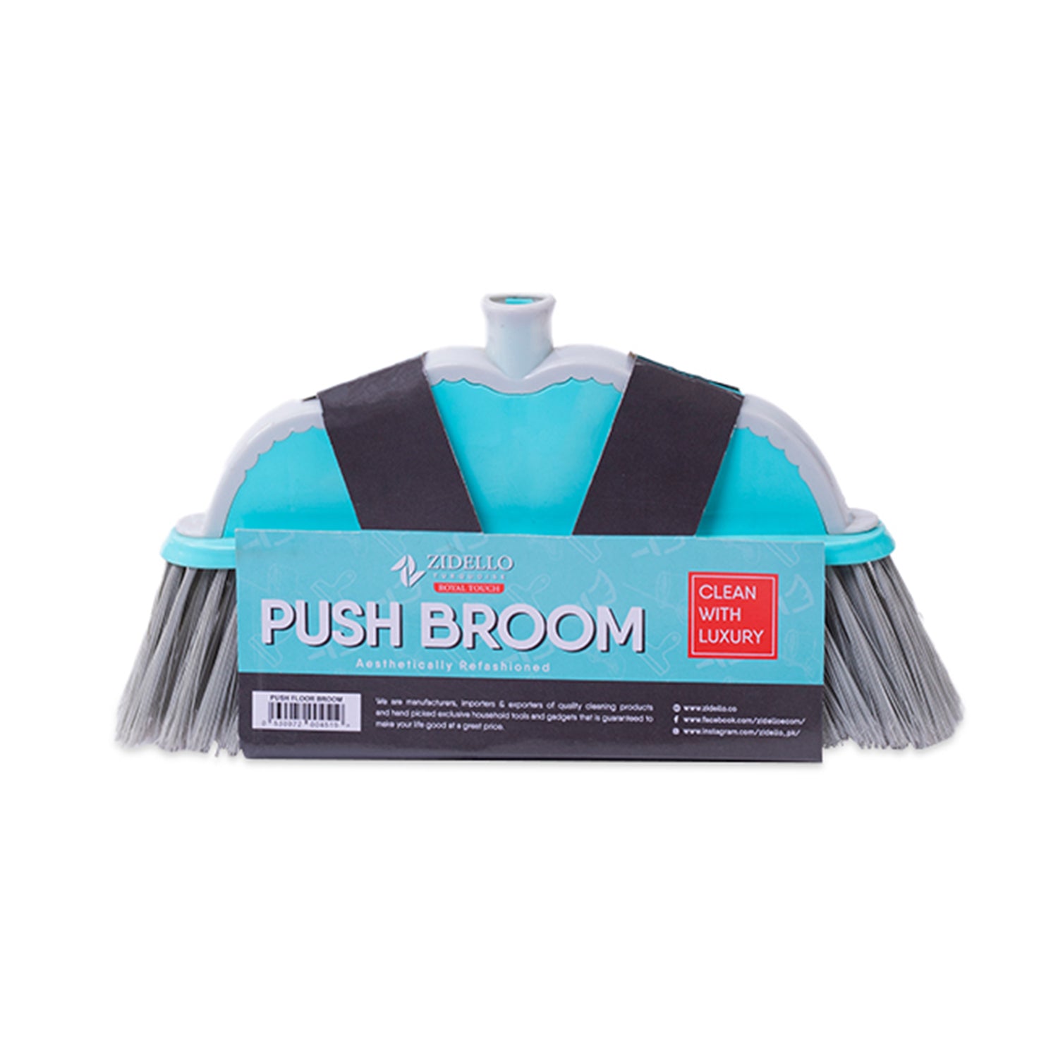 Zidello push broom with durable bristles and long metal rod for superior, gentle cleaning; affordable and long-lasting