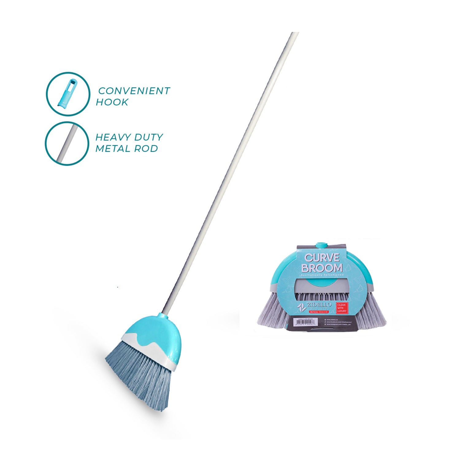 Zidello Ergonomic, long-handled curve broom with soft bristles for effective cleaning, durable and affordable for indoor use