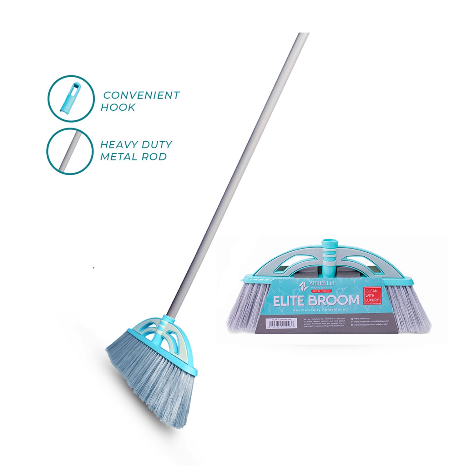 Zidello Elite, long-handled broom with durable, soft bristles for superior indoor cleaning, affordable and built to last