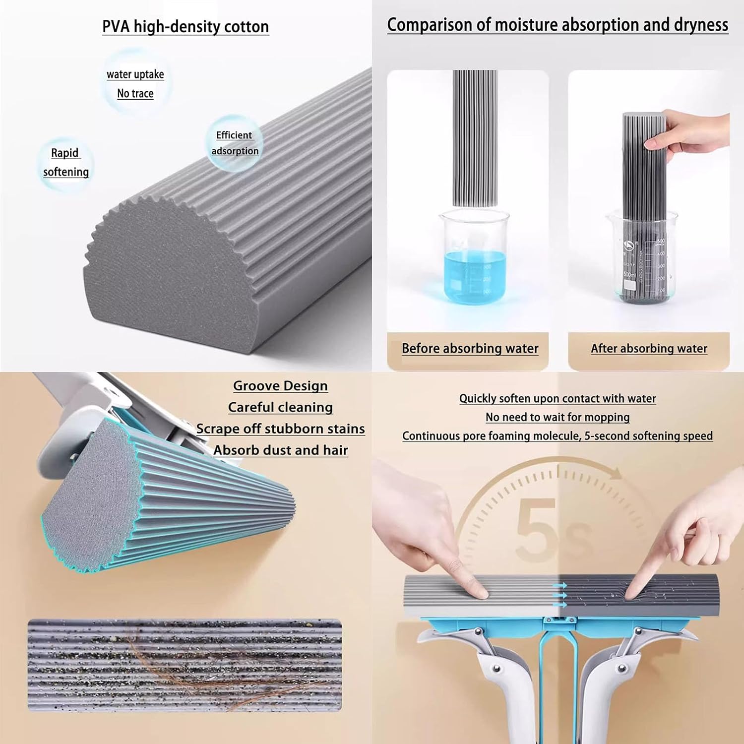 Double Squeeze Floor Sponge Mop – Hands-Free Lazy Cleaning Mop with Super Absorbent Sponge