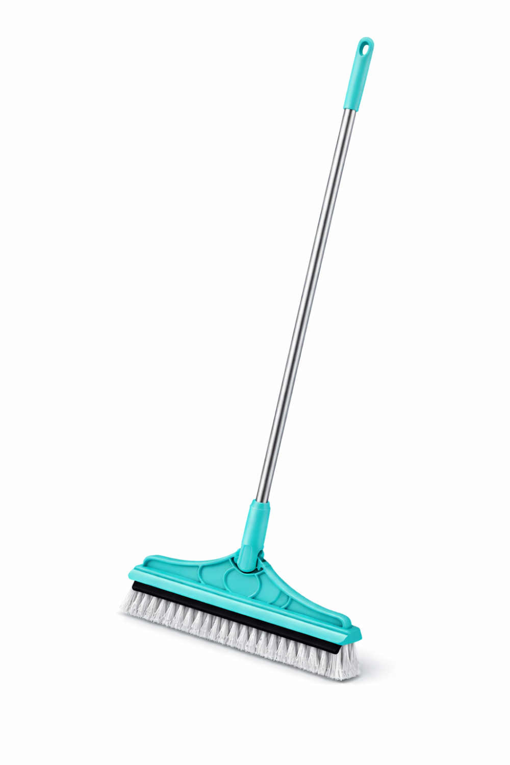 Zidello 2-in-1 floor scrubber brush with squeegee, 120° rotating head, turquoise design for tile cleaning.