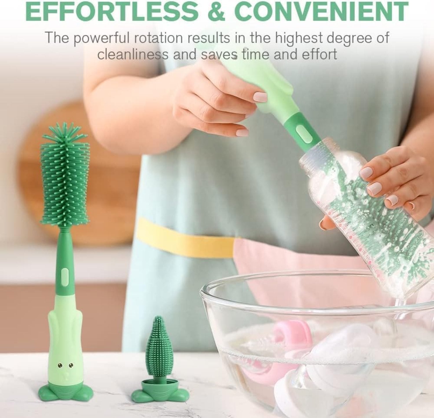 3-in-1 Silicone Baby Bottle Cleaning Brush Set by Zidello - Pacifier, Straw, and Bottle Scrubber, Soft Food-Grade BPA-Free Brushes for Baby and Mom