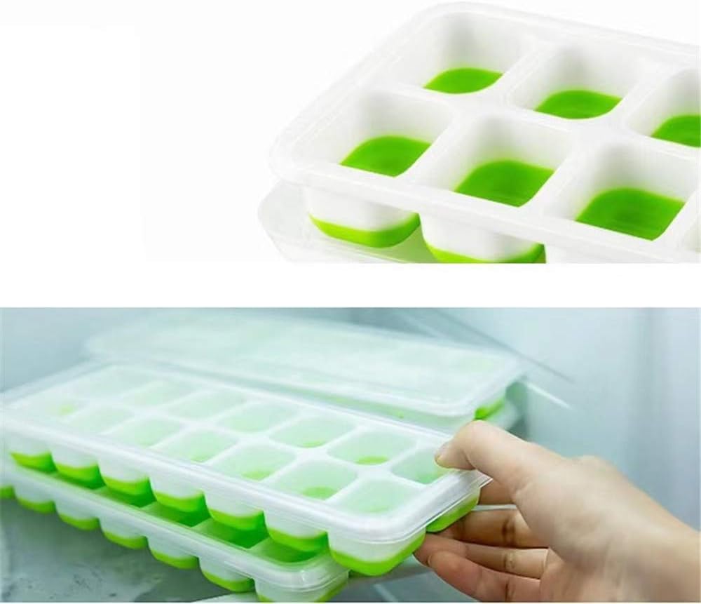 Zidello Silicone Ice Cube Trays with Lid (14 Large Cubes)