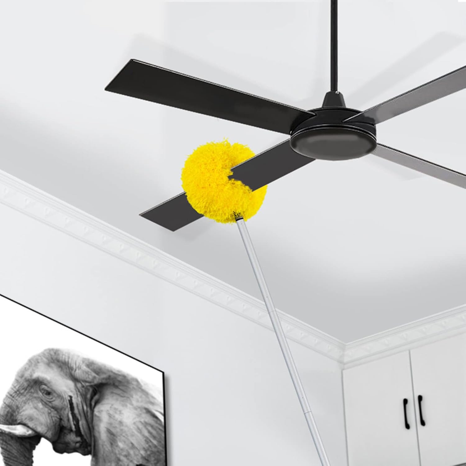 Zidello Fan Duster with Stainless Steel Handle – Extendable Microfiber Ceiling & Fan Cleaning Brush