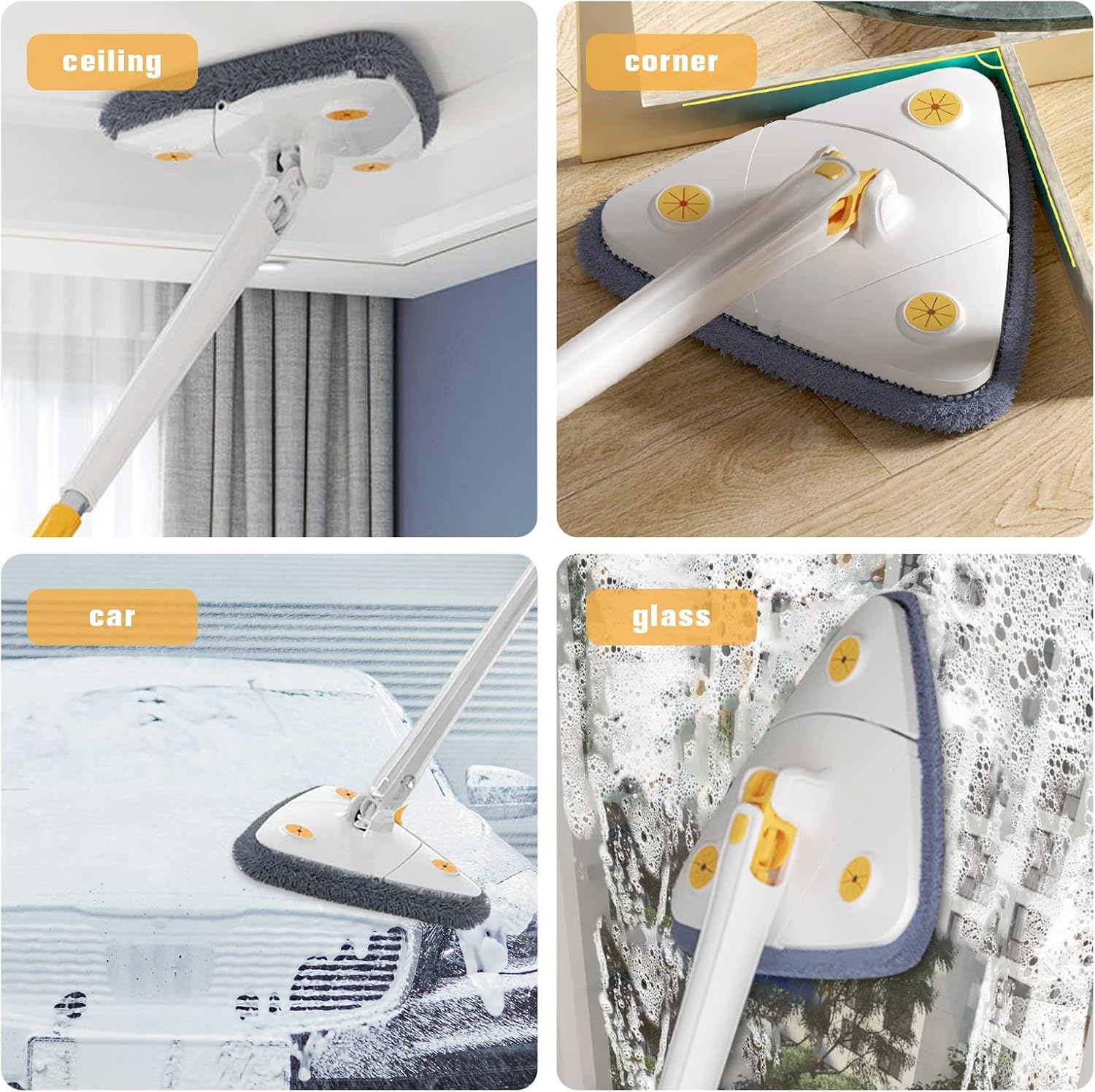 Zidello Triangle Shaped Microfiber Mop –Self-Wringing Floor Dust Mop