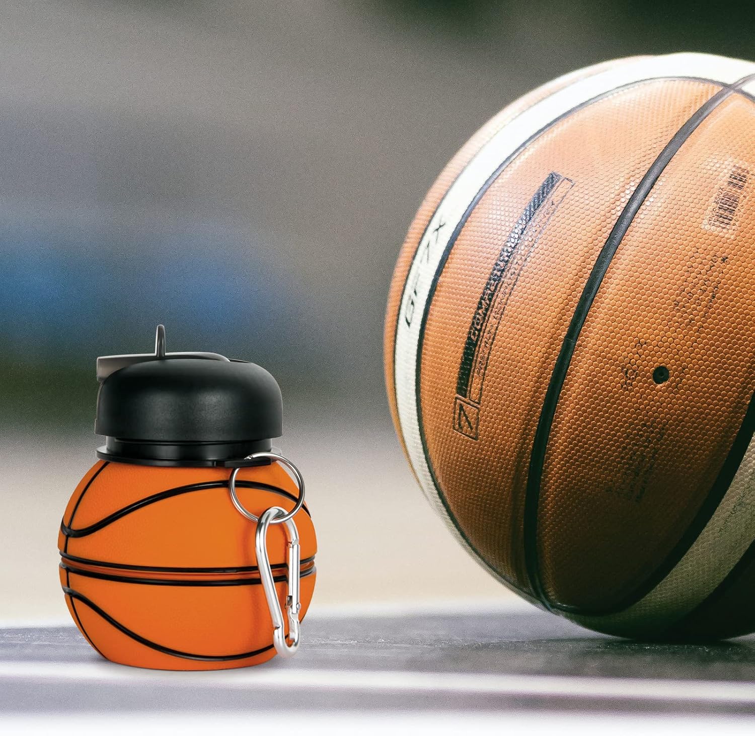 Collapsible Kid's Water Bottle with Basketball Design – Leak-Proof, BPA-Free, Food Grade Silicone
