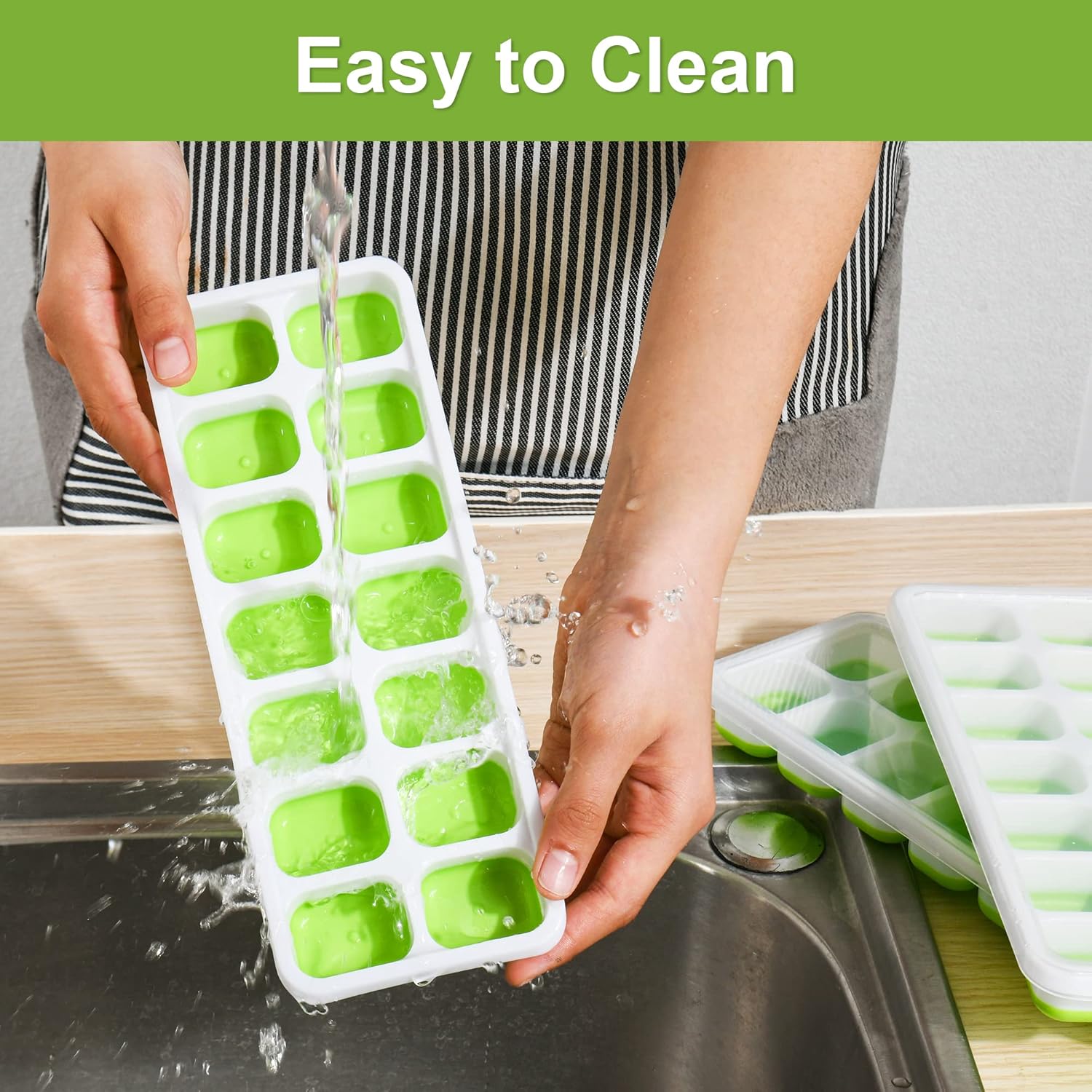 Zidello Silicone Ice Cube Trays with Lid (14 Large Cubes)