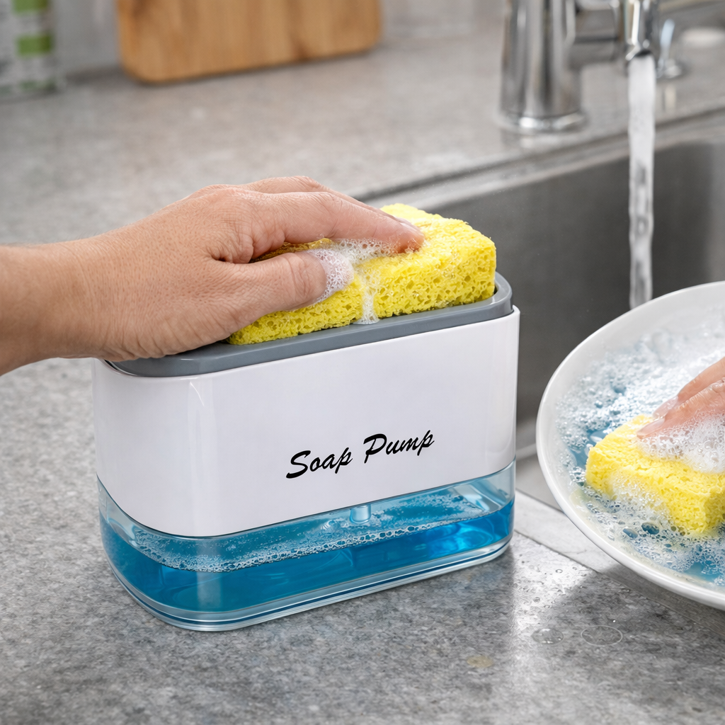 Zidello 2-in-1 Soap Pump Dispenser with Sponge | Kitchen Dish Soap Liquid Holder