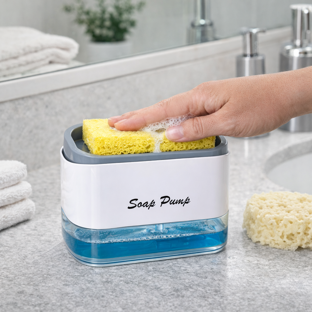 Zidello 2-in-1 Soap Pump Dispenser with Sponge | Kitchen Dish Soap Liquid Holder