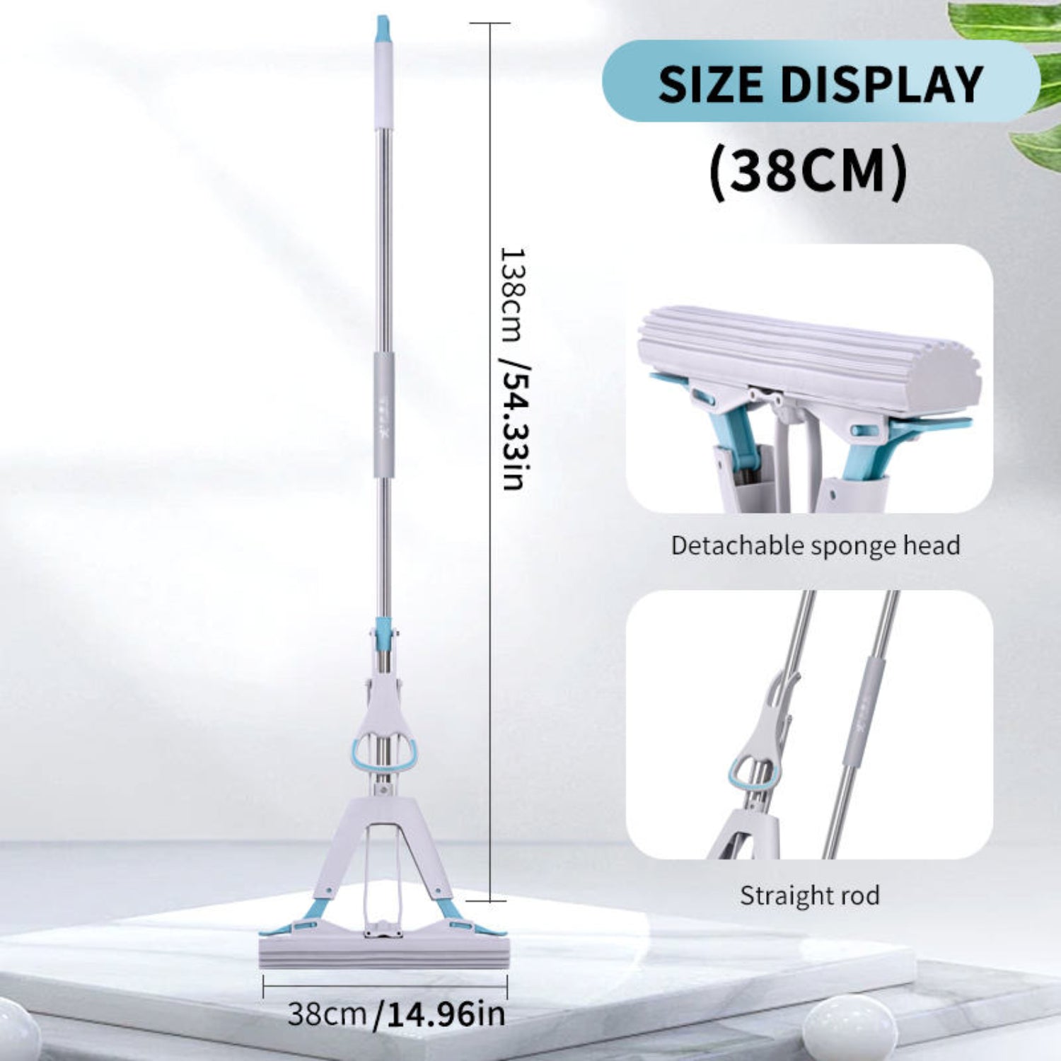 Zidello Double Squeeze Floor Sponge Mop – Hands-Free Cleaning Mop with Super Absorbent PVA Sponge for Home, Kitchen, and Office Floors