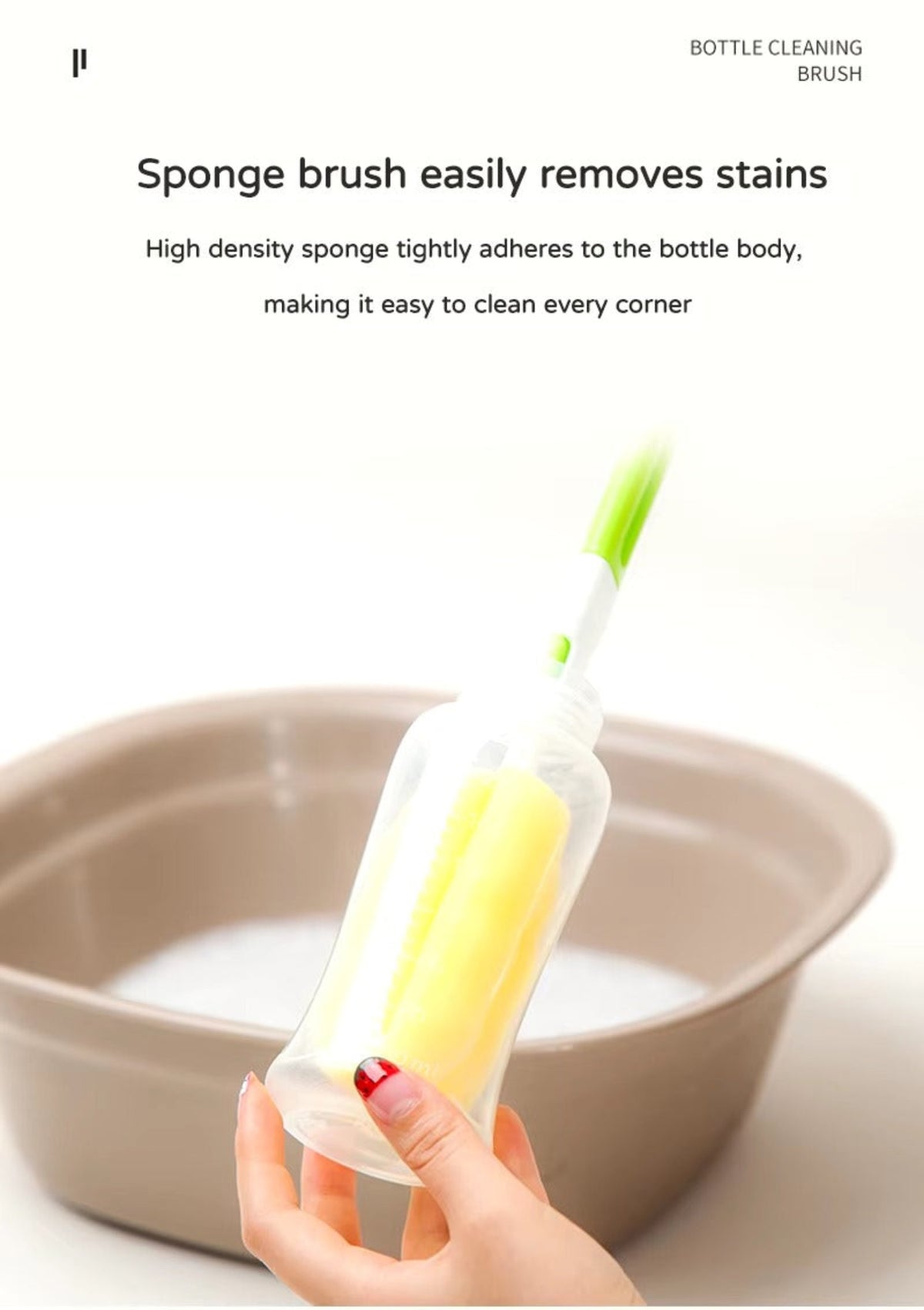 Baby Bottle and Teat Brush Set with Changeable Endings – Bottle, Spong