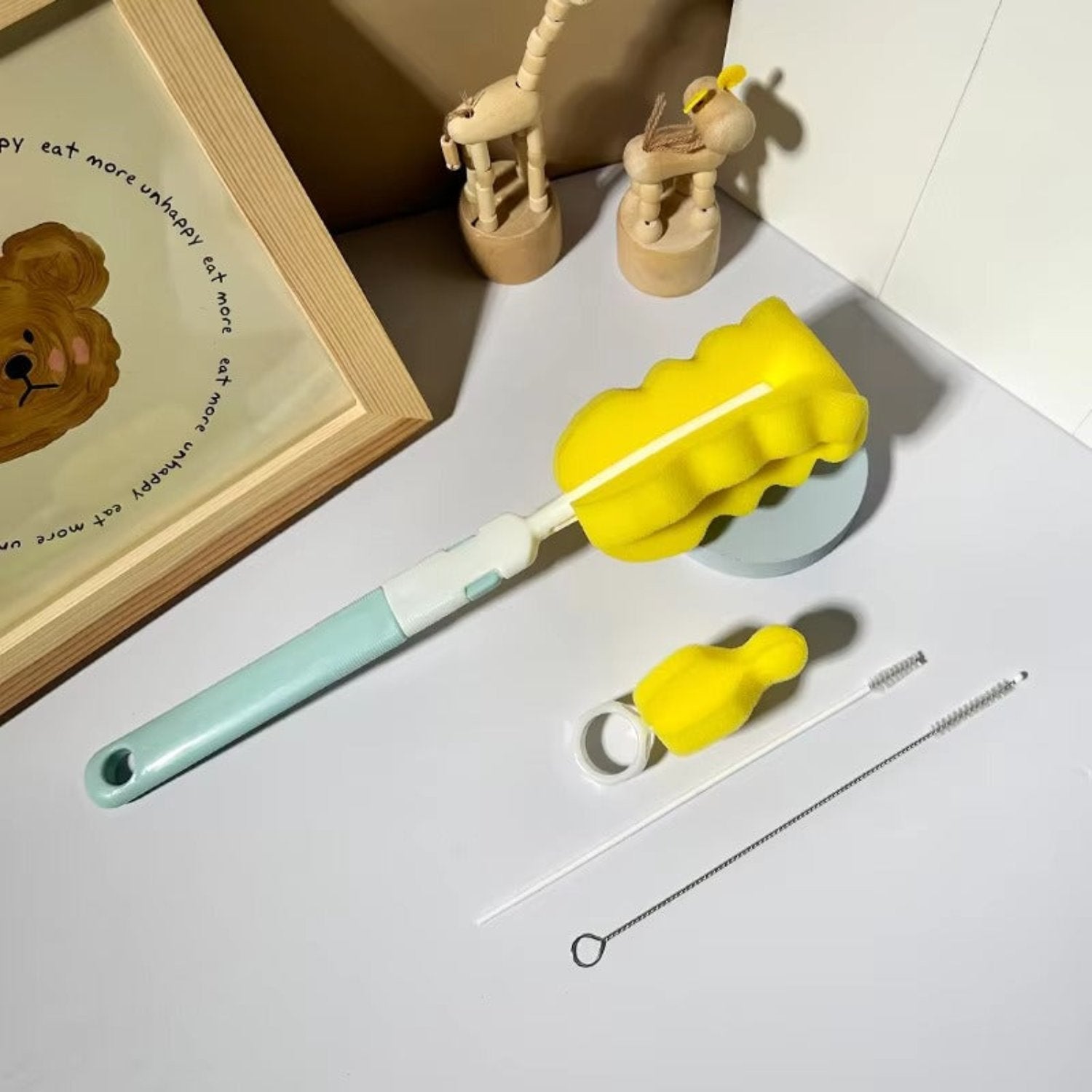 Baby Bottle and Teat Brush Set with Changeable Endings – Bottle, Sponge, Straw, and Pacifier