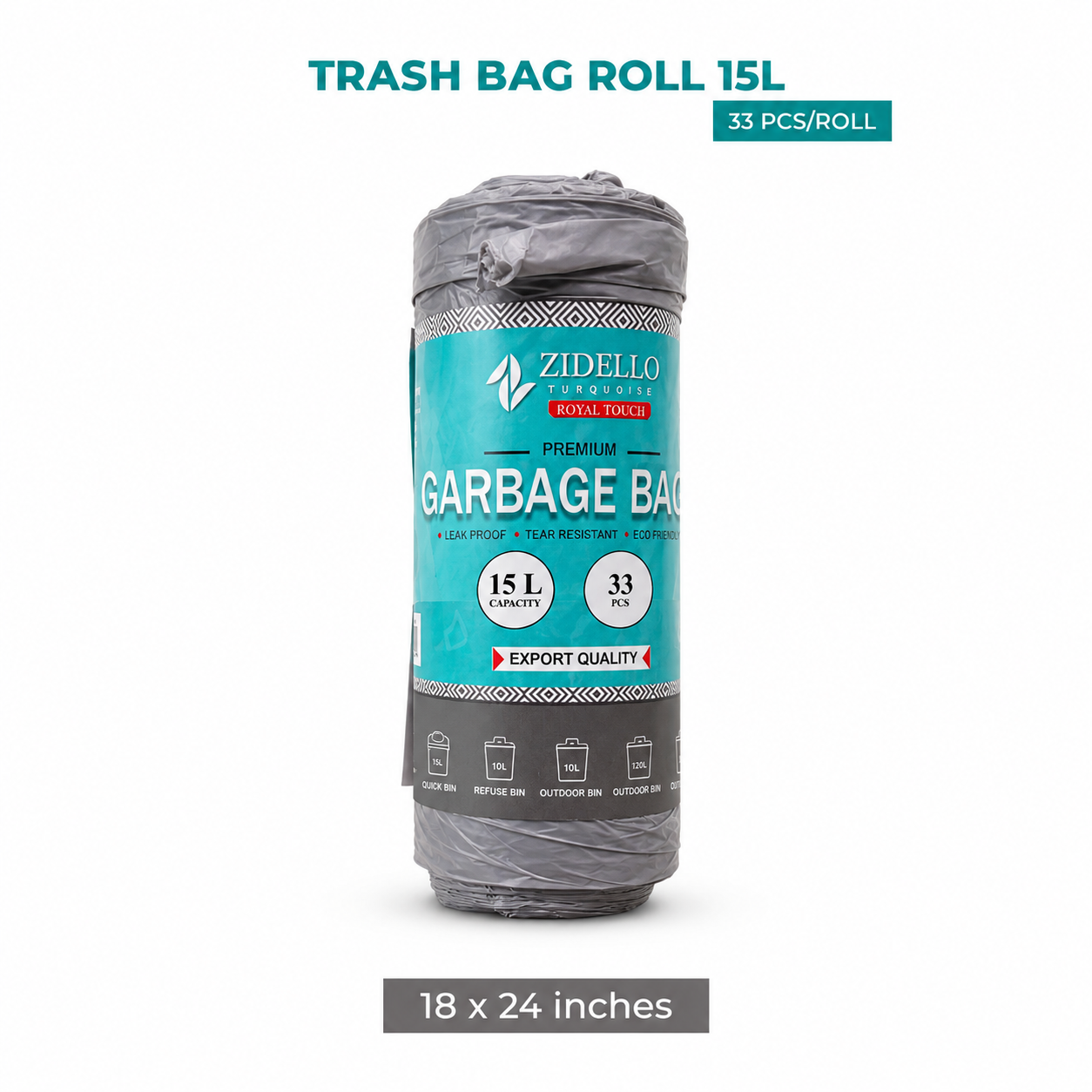 Zidello Premium Trash Bag Roll | Heavy-Duty, Tear-Resistant Garbage Bags for Daily Waste