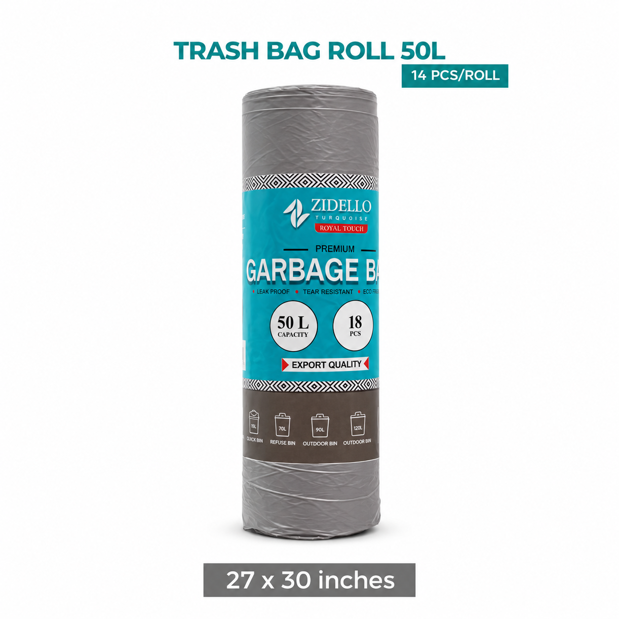 Zidello Premium Trash Bag Roll | Heavy-Duty, Tear-Resistant Garbage Bags for Daily Waste