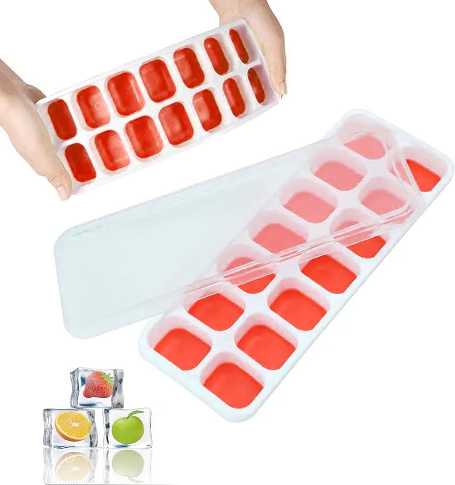 Zidello Silicone Ice Cube Trays with Lid (14 Large Cubes)