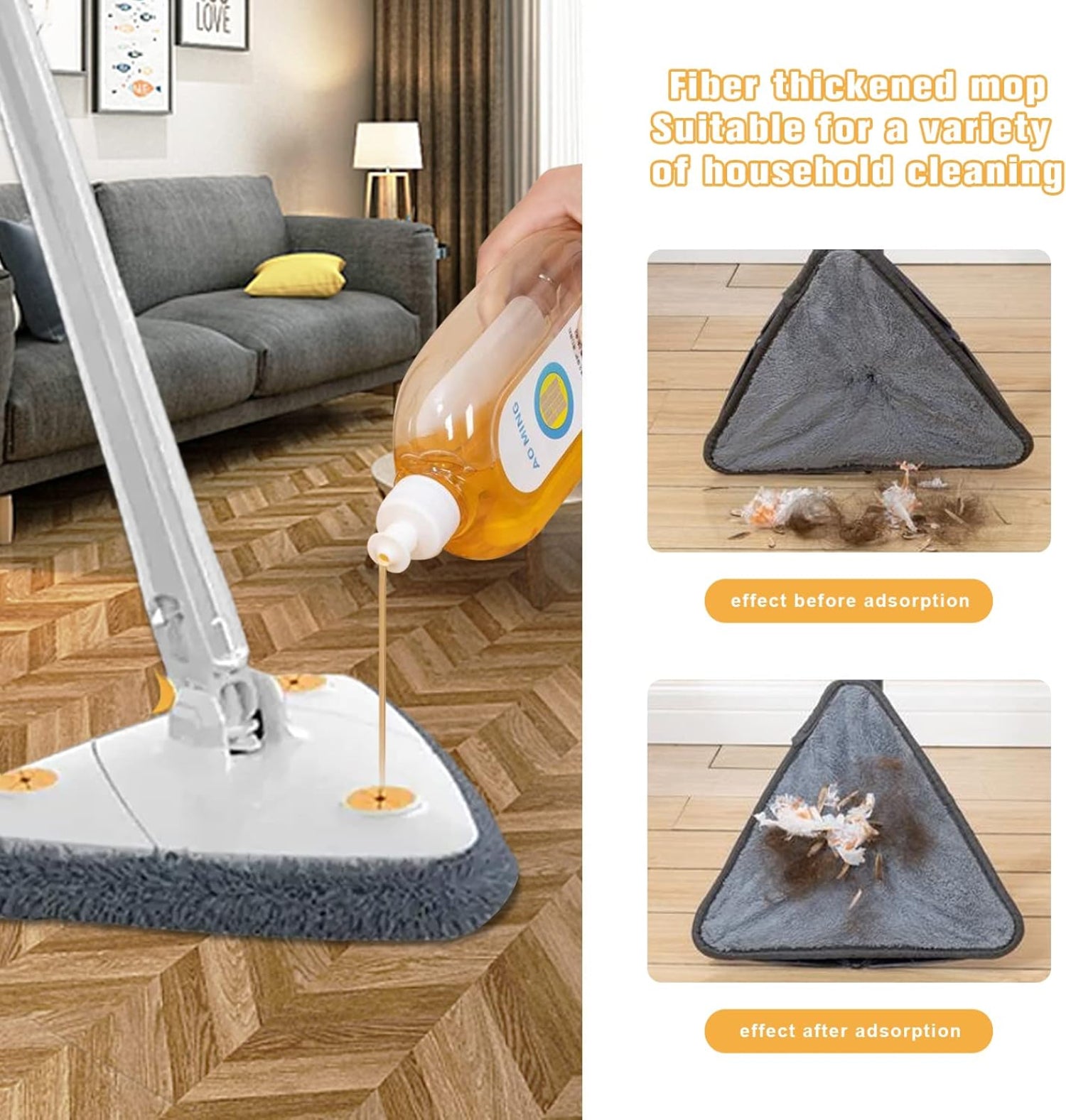 Zidello Triangle Microfiber Mop – Self-Wringing Floor Dust Mop for Home Cleaning