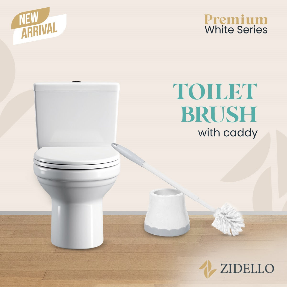 Zidello Premium White Toilet Brush with Caddy