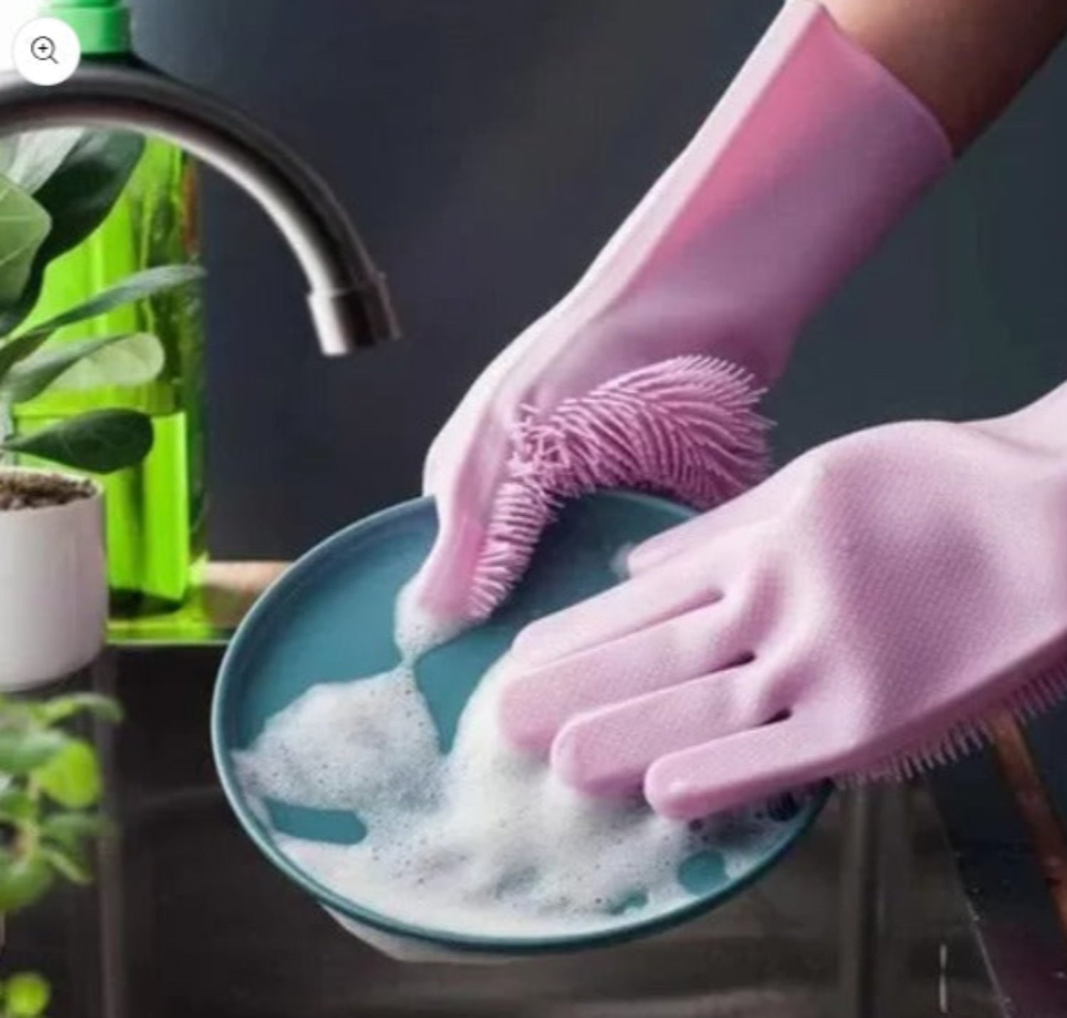 Zidello Silicone Dish Washing Gloves – Non-Slip Waterproof Scrubber Gloves for Kitchen Cleaning