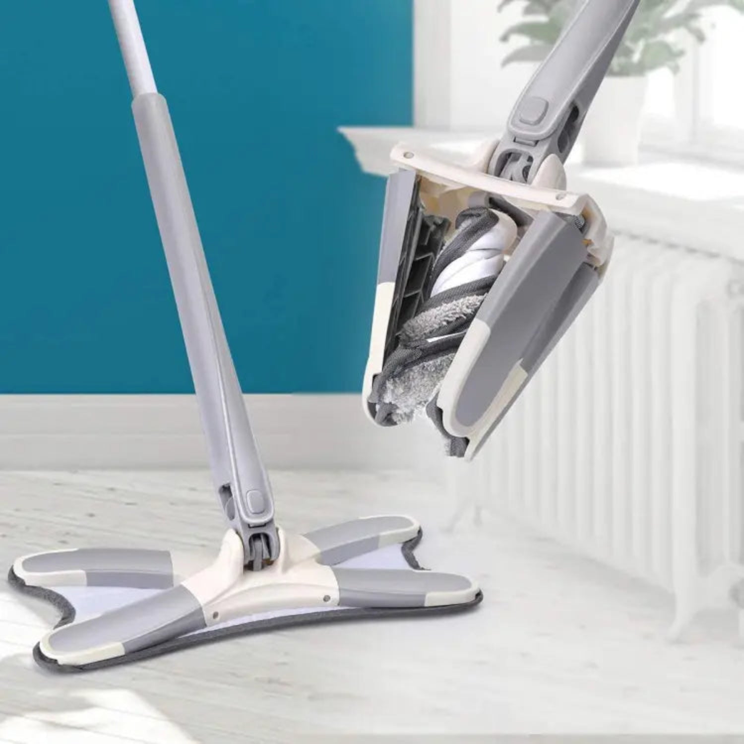 Zidello Aurora X-Shape Rotating Microfiber Floor Mop – Self-Wringing