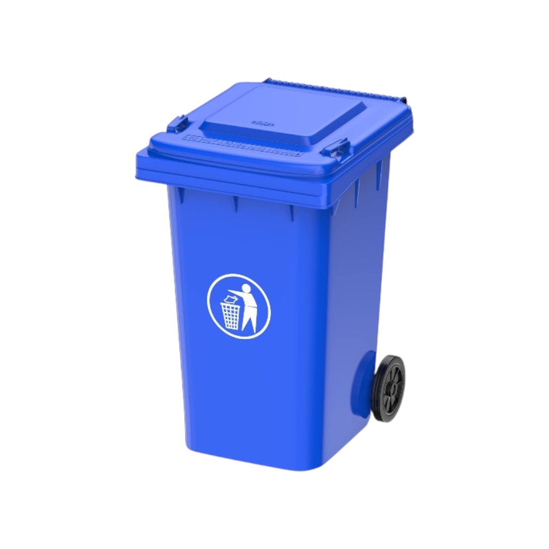 zidello Wheeled trash bin with lid and side handle for easy waste movement.