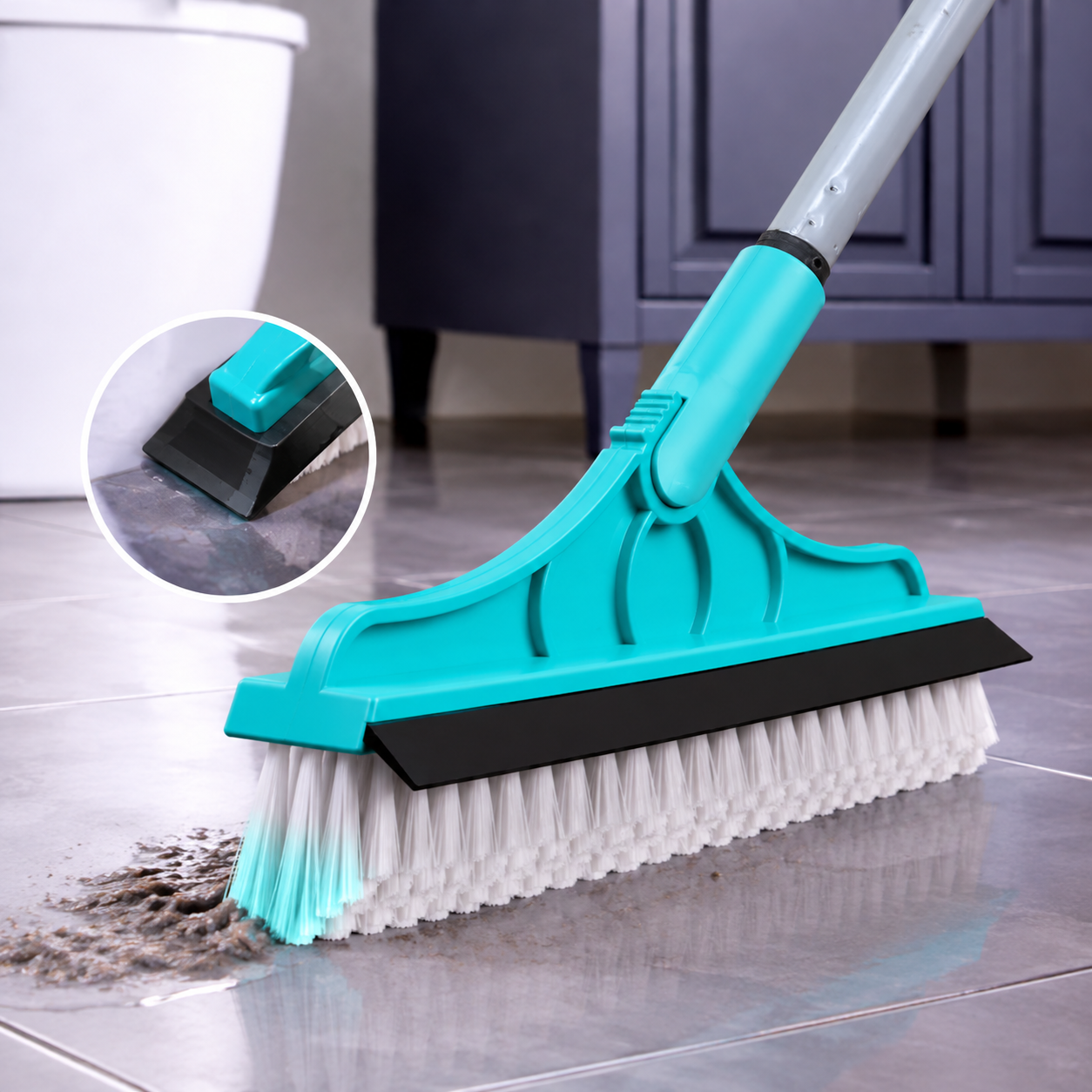 Zidello 2-in-1 Floor Scrubber Brush & Rubber Wiper for Tiles & Bathrooms