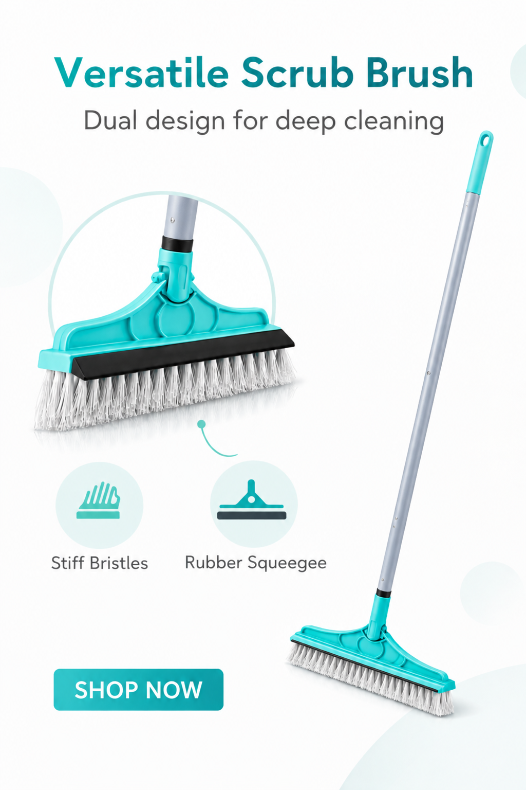 Zidello 2-in-1 Floor Scrubber Brush & Rubber Wiper for Tiles & Bathrooms