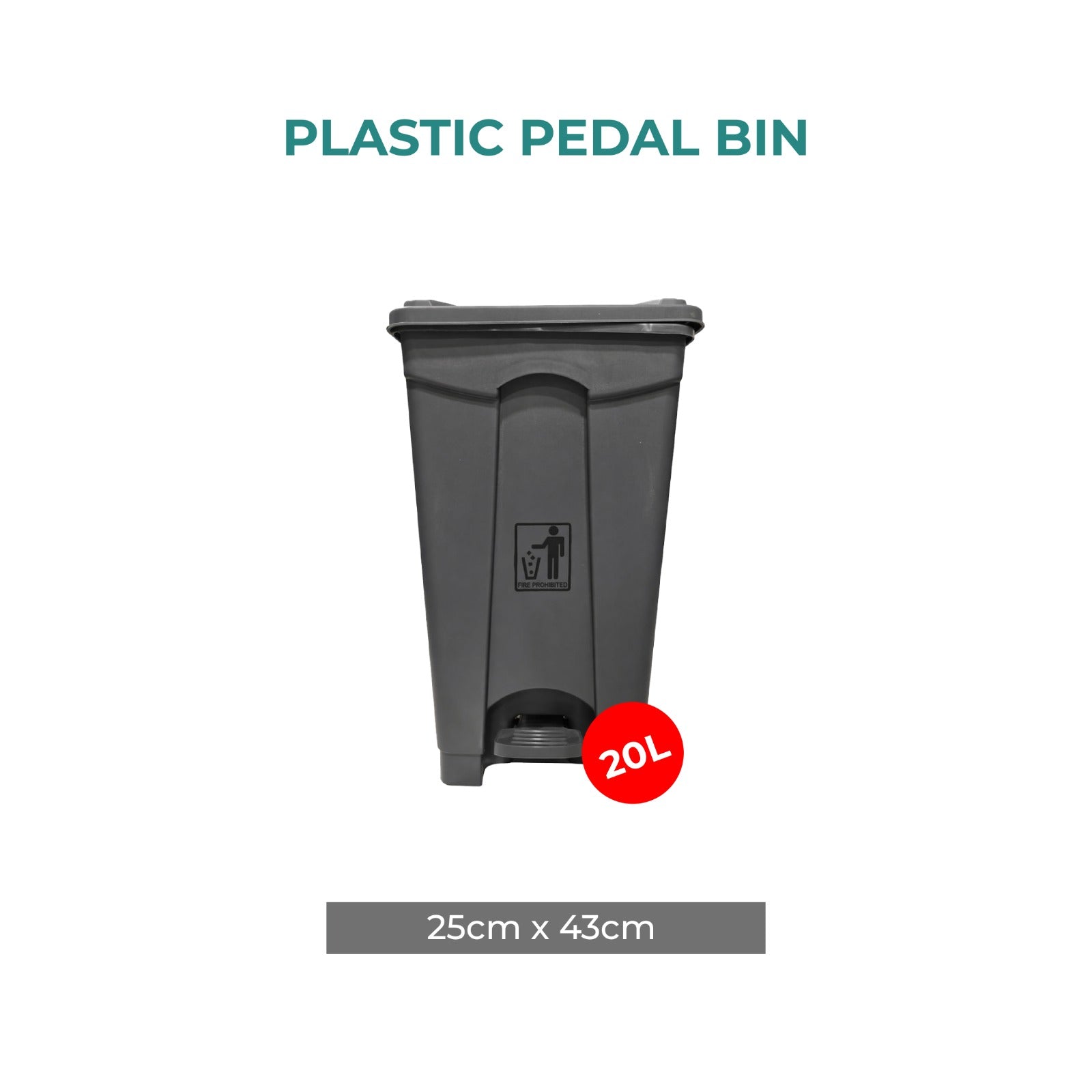 Zidello 20L Plastic Pedal Bin (25 cm × 43cm) – Heavy-Duty Foot-Operated Dustbin for Commercial & Office Use