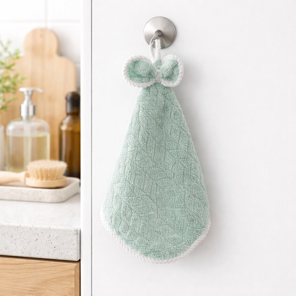 Zidello bow hanging microfiber hand towel with loop, super absorbent and quick-dry reusable cleaning cloth.