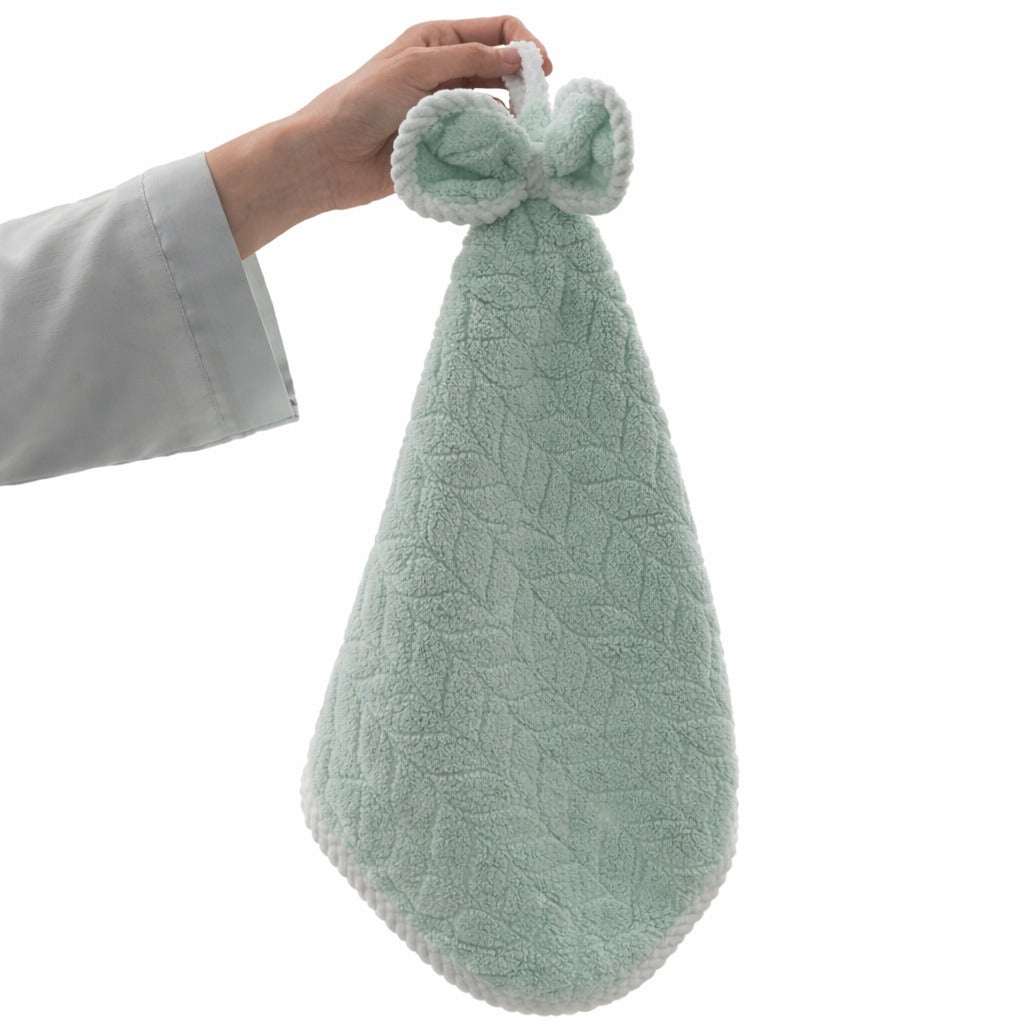 Zidello bow hanging microfiber hand towel with loop, super absorbent and quick-dry reusable cleaning cloth.