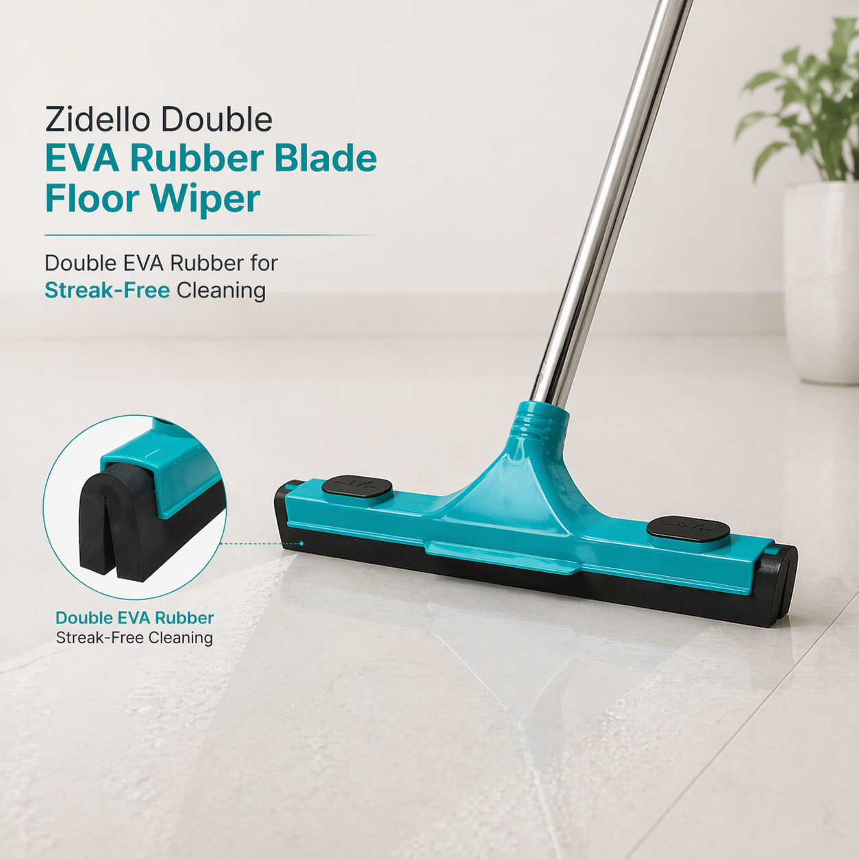 Zidello Double EVA Rubber Blade Floor Wiper – Heavy Duty Water Cleaning Squeegee for Tiles & Floors