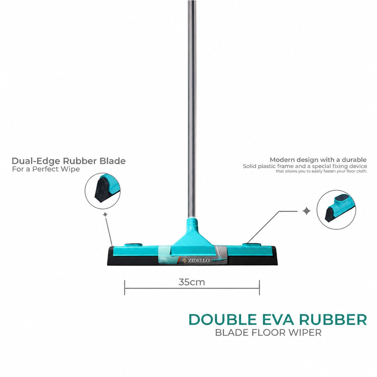 Zidello Double EVA Rubber Blade Floor Wiper – Heavy Duty Water Cleaning Squeegee for Tiles & Floors