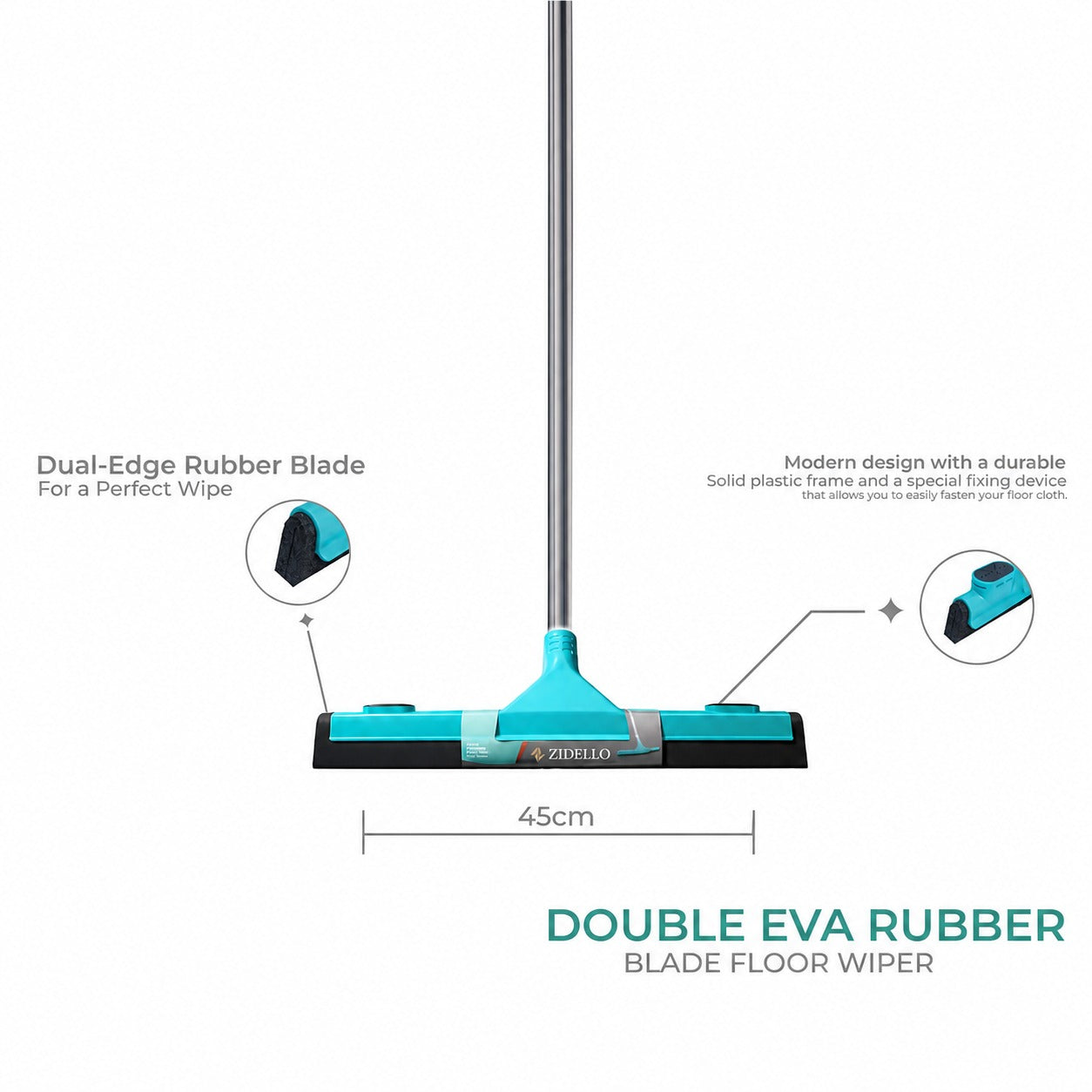 Zidello Double EVA Rubber Blade Floor Wiper – Heavy Duty Water Cleaning Squeegee for Tiles & Floors