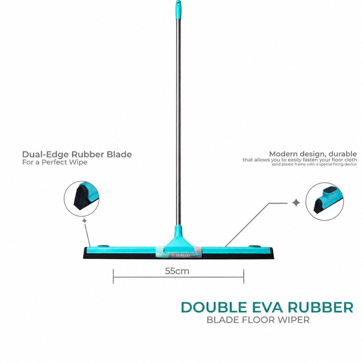 Zidello Double EVA Rubber Blade Floor Wiper – Heavy Duty Water Cleaning Squeegee for Tiles & Floors
