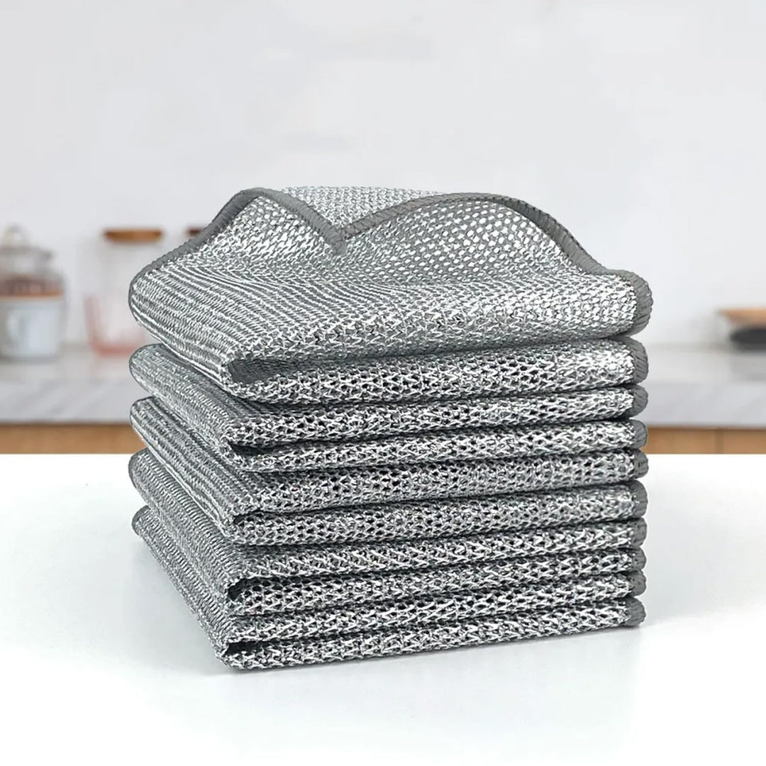Zidello double layer dishwashing wire cleaning cloth, heavy-duty metal mesh scrubber for removing grease, stains, and tough dirt from kitchen utensils and sinks, durable and reusable cleaning tool.