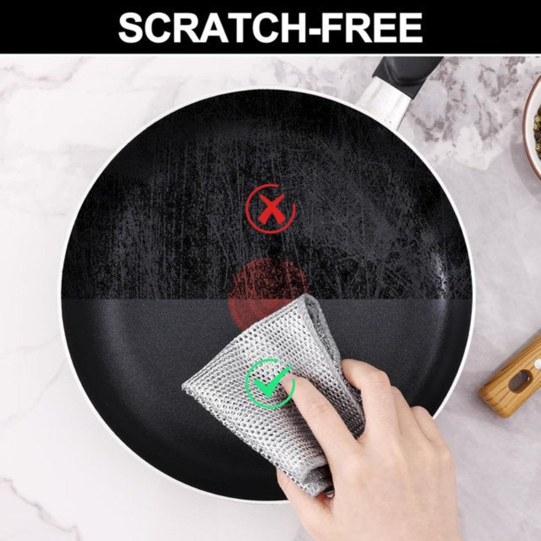 Zidello double layer dishwashing wire cleaning cloth, heavy-duty metal mesh scrubber for removing grease, stains, and tough dirt from kitchen utensils and sinks, durable and reusable cleaning tool.