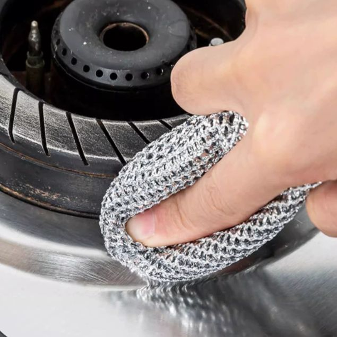 Zidello double layer dishwashing wire cleaning cloth, heavy-duty metal mesh scrubber for removing grease, stains, and tough dirt from kitchen utensils and sinks, durable and reusable cleaning tool.