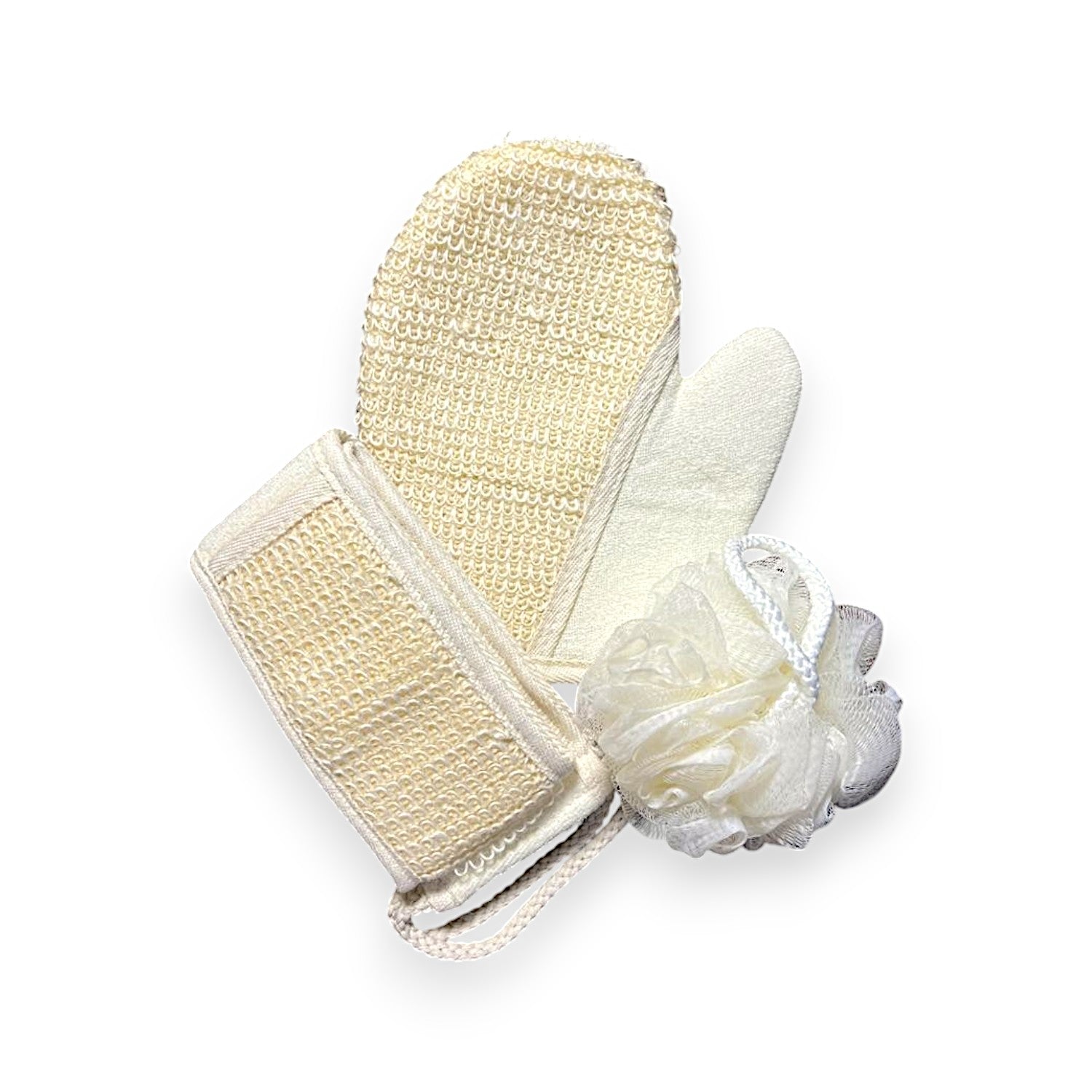 Zidello Exfoliating bath set with loofah gloves, back scrubber belt, and sponge for dead skin removal