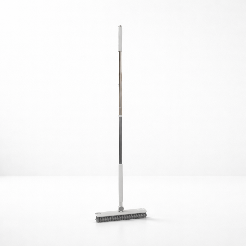 Zidello folding cleaning brush set with adjustable long handle floor scrubber cleaning tiled floor, heavy-duty bristles for deep home cleaning, ergonomic design for easy use on bathroom, kitchen, and hard surfaces.