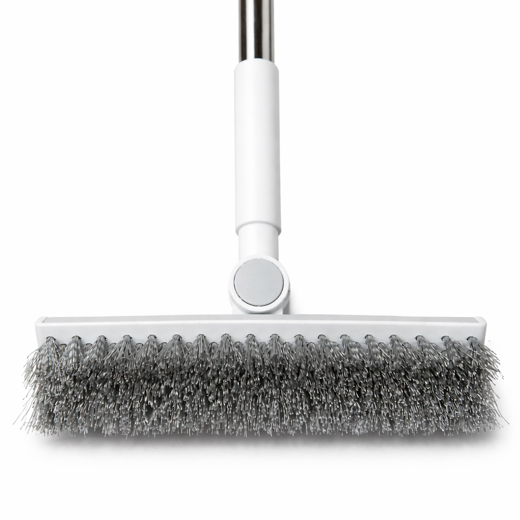 Zidello folding cleaning brush set with adjustable long handle floor scrubber cleaning tiled floor, heavy-duty bristles for deep home cleaning, ergonomic design for easy use on bathroom, kitchen, and hard surfaces.
