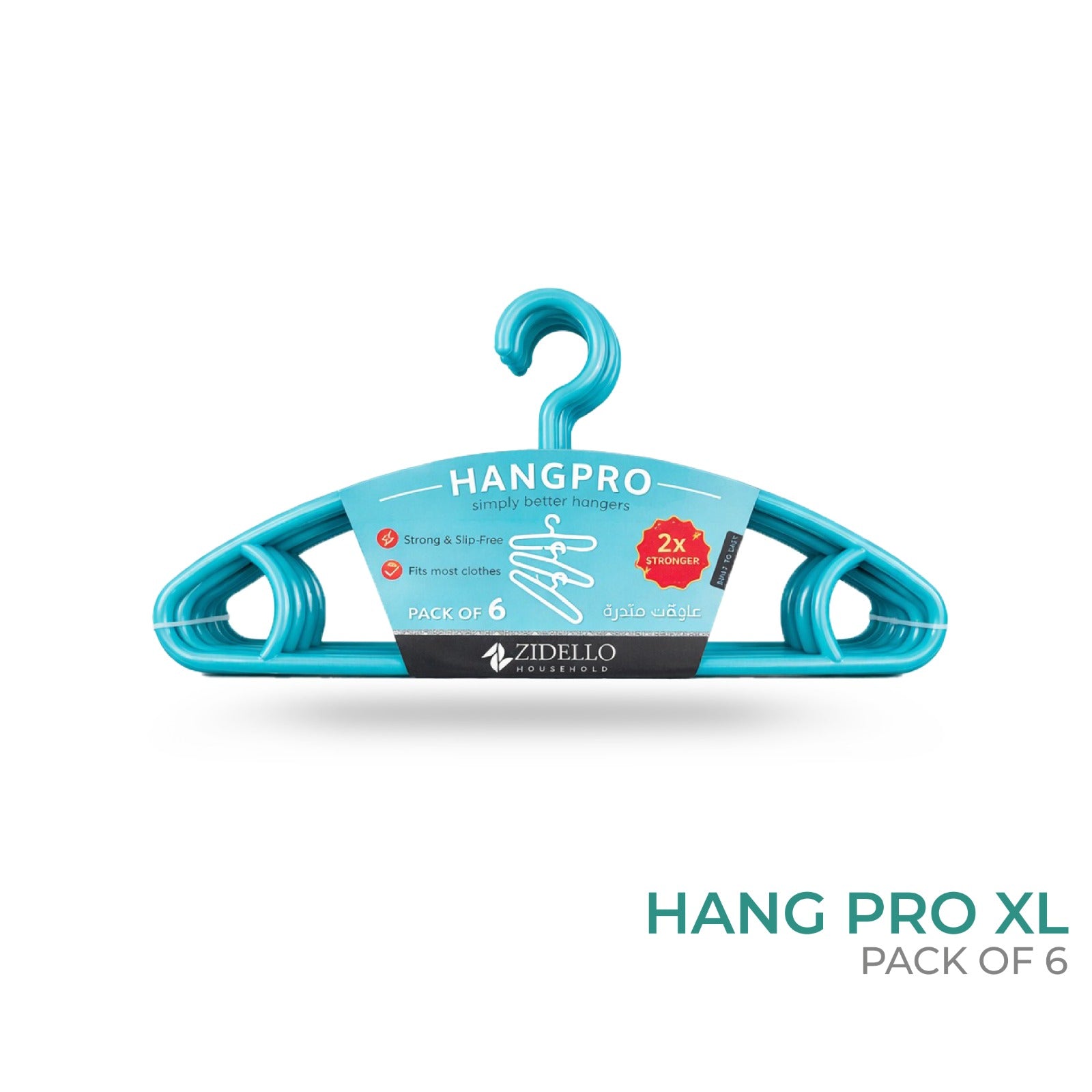 Zidello Hang Pro XL premium plastic hangers pack of 6, durable strong slip-resistant clothes hangers for shirts, coats and everyday wardrobe organization, lightweight white design fits most garments