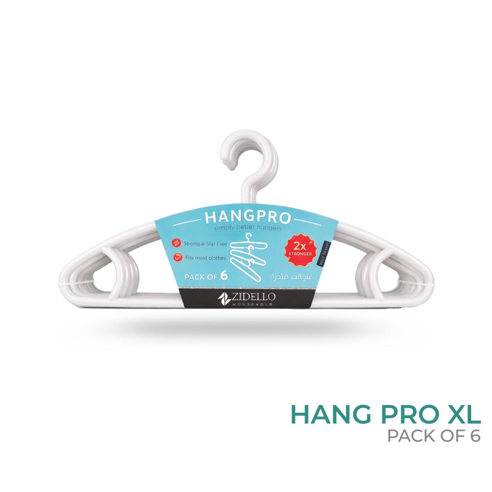 Zidello Hang Pro XL premium plastic hangers pack of 6, durable strong slip-resistant clothes hangers for shirts, coats and everyday wardrobe organization, lightweight white design fits most garments