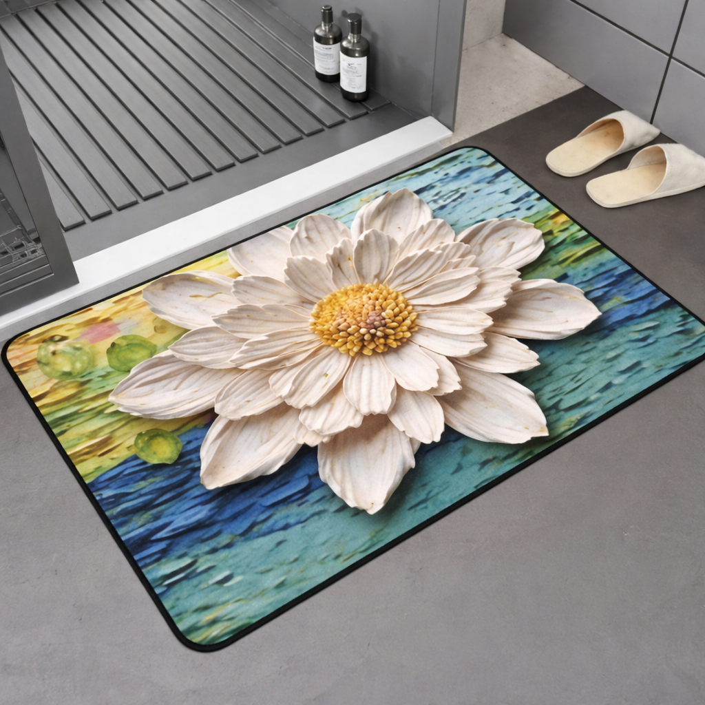 Zidello large non-slip  door mat with vibrant design, ideal for bathroom, kitchen, and indoor entryway use, featuring durable material and anti-skid backing for safety and style.