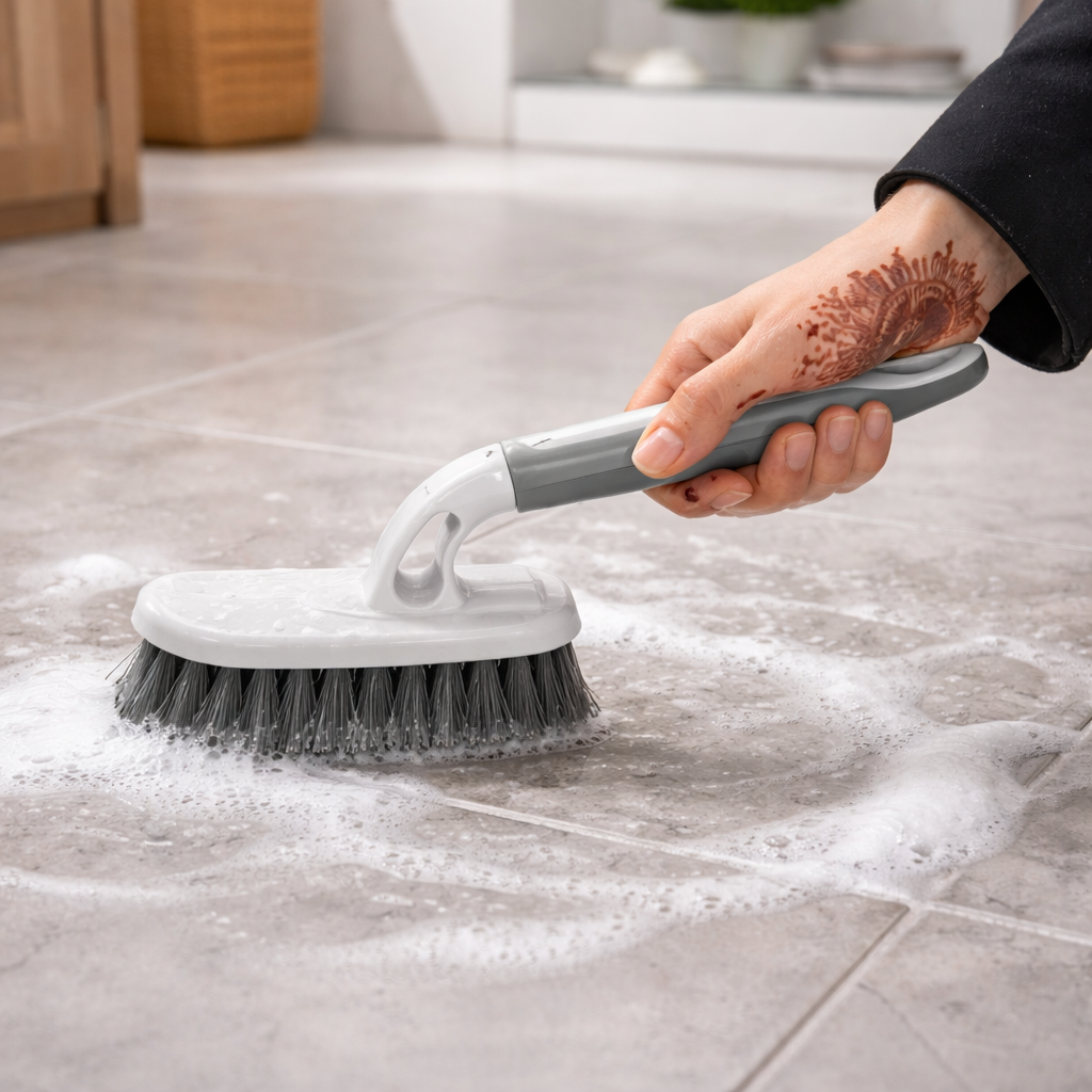 Zidello Long Handle Cleaning Brush for Tiles & Basin – Heavy Duty Scrubber with Ergonomic Grip & Durable Bristles