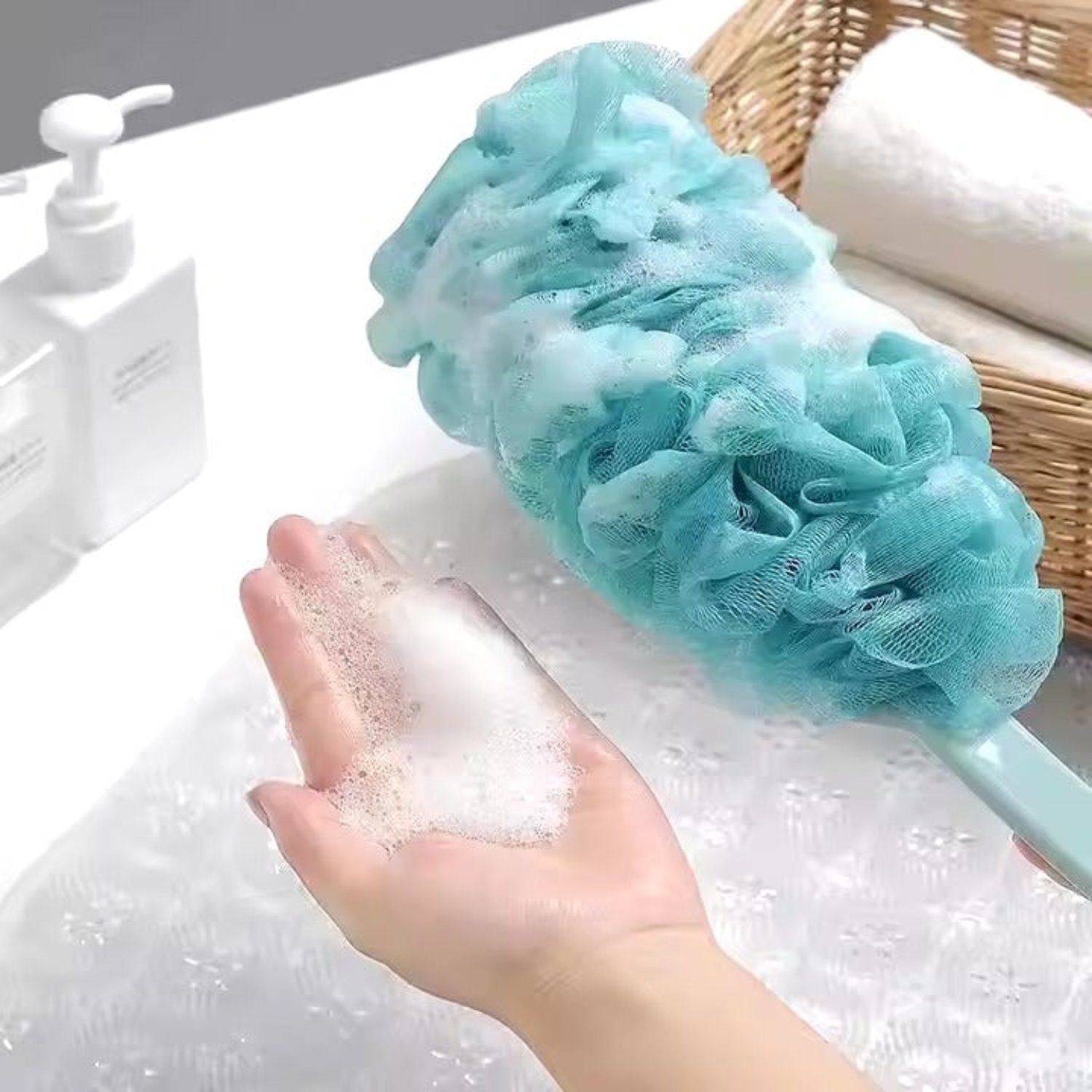 Zidello Loofah Sponge with long handle, shower brush for skin exfoliating, perfect loofah on a stick for men and women.