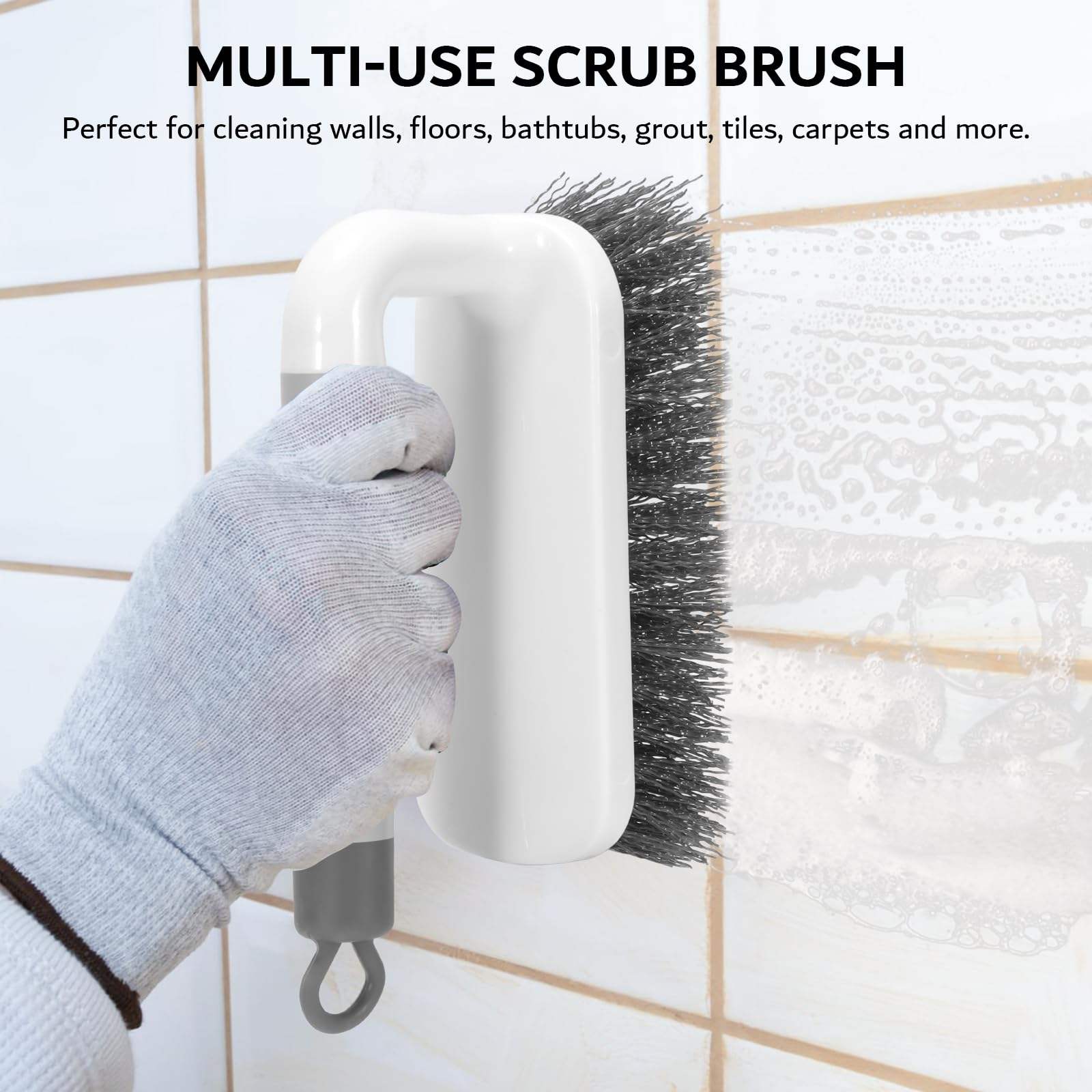 Zidello Loop Hole Brush with Ergonomic Handle | Hard Bristle Cleaning Brush for Tiles, Bathroom & Kitchen