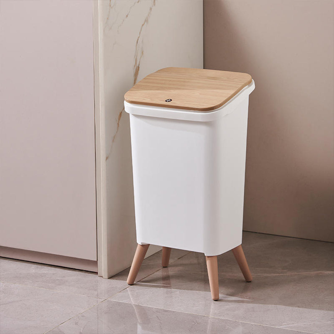 Zidello Wooden Trash Bin with Lid | Minimalist Dustbin for Kitchen, Bedroom & Office
