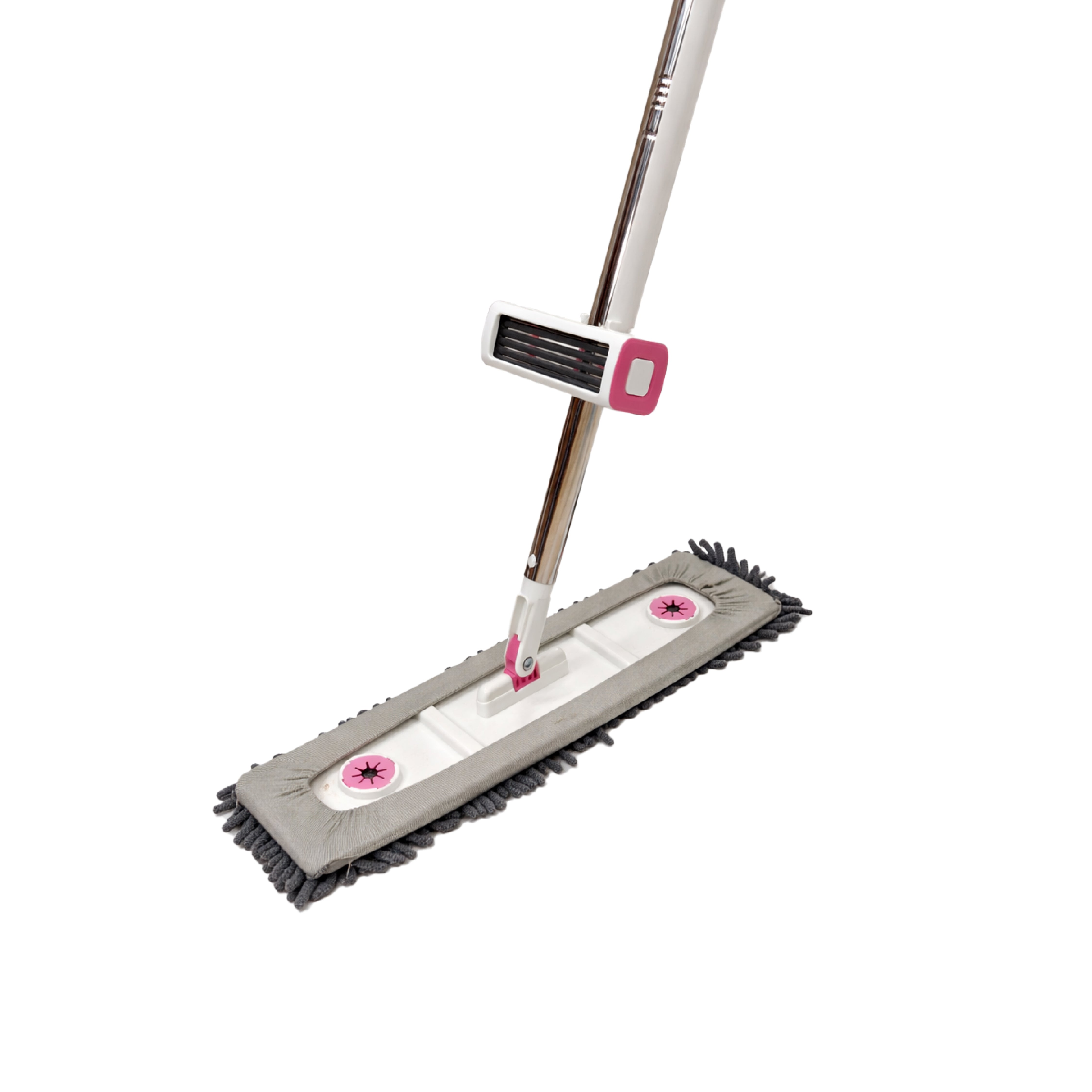 Zidello Self-Wring Chenille Microfiber Flat Mop with adjustable stainless steel handle and ultra-absorbent grey mop head for efficient wet and dry floor cleaning on tiles, wood, and marble surfaces.