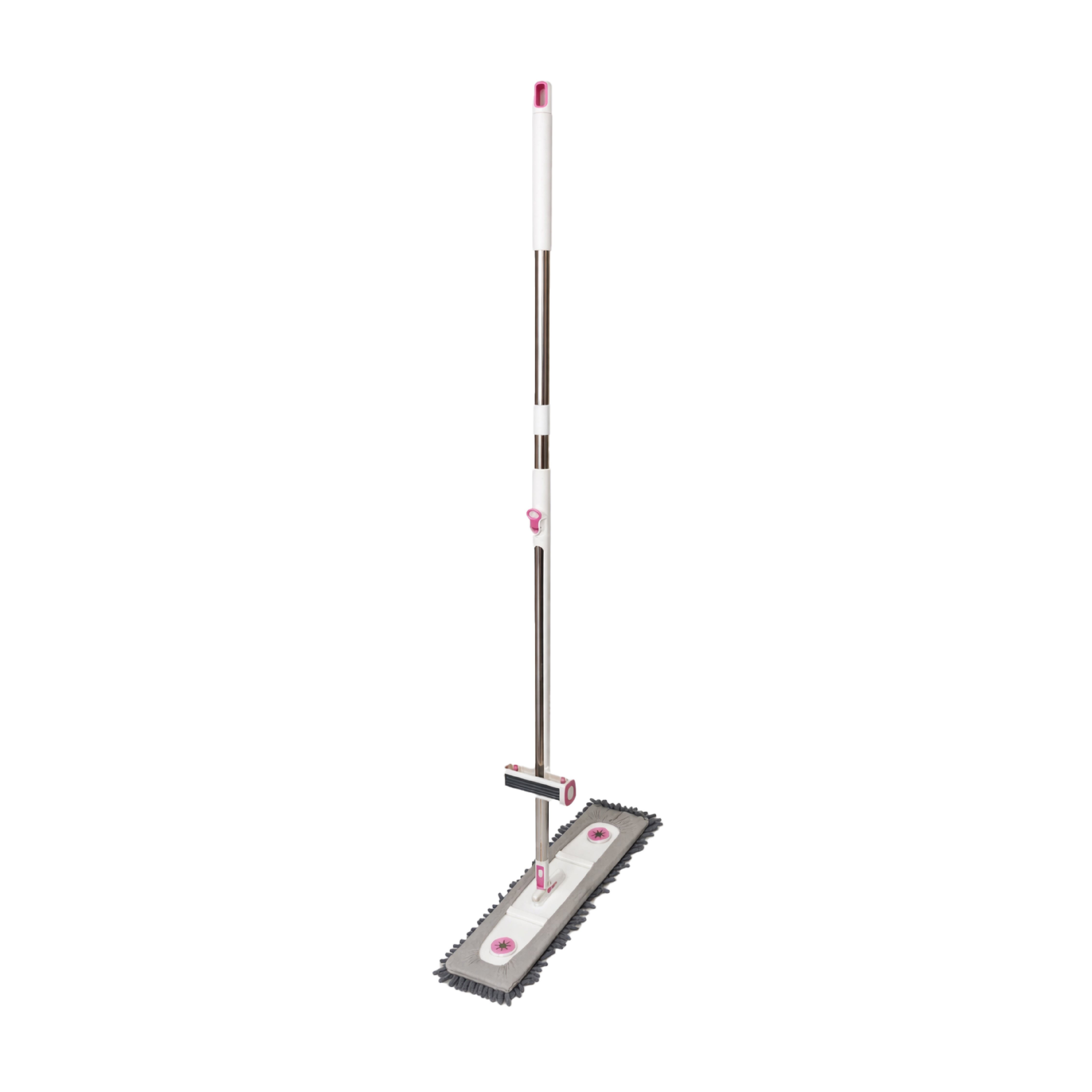 Zidello Self-Wring Chenille Microfiber Flat Mop with adjustable stainless steel handle and ultra-absorbent grey mop head for efficient wet and dry floor cleaning on tiles, wood, and marble surfaces.